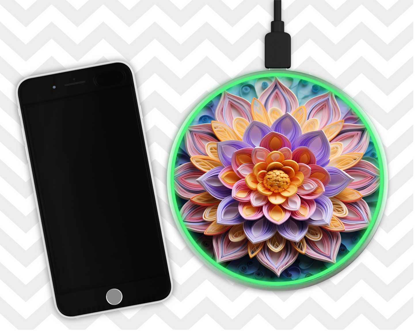 Phone Charger - Lotus Flower w/Pastel petals