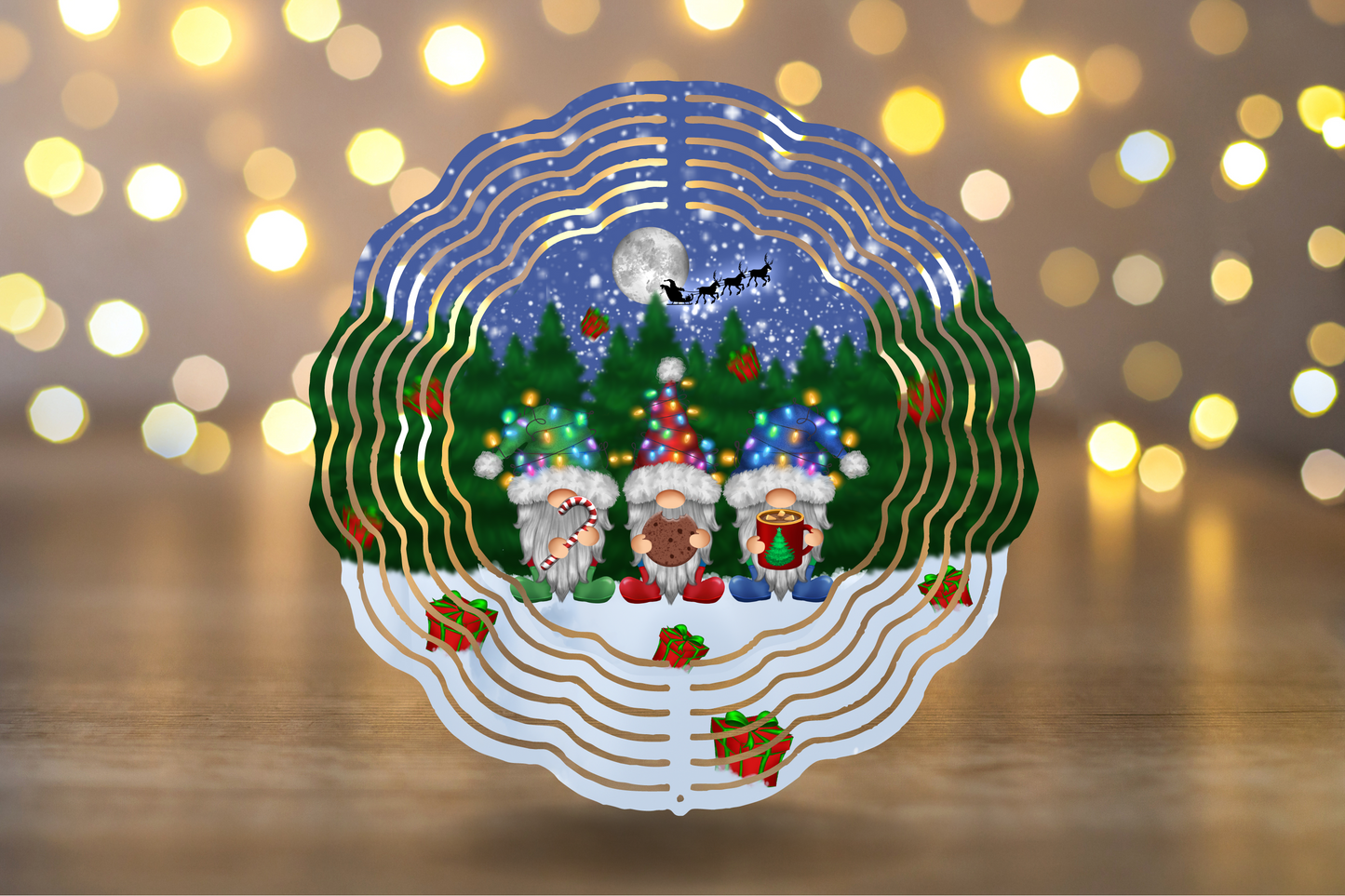 Wind Spinner - Gnomes in Winter with Santa's Sleigh