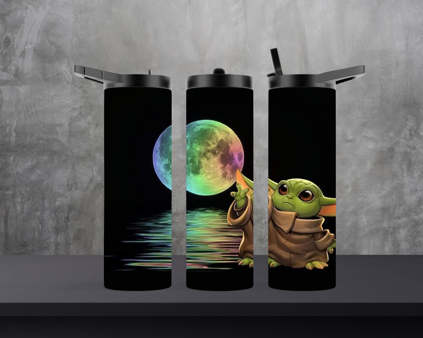 20oz Skinny Tumbler - Green little one with moon