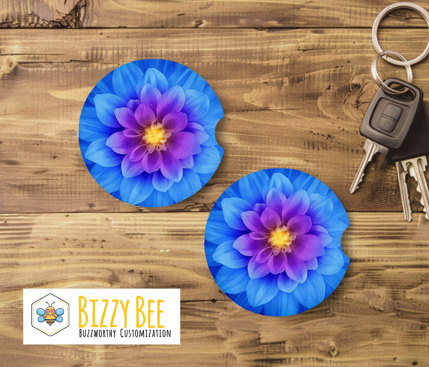 Car Coasters - 2pk - Blue Flower