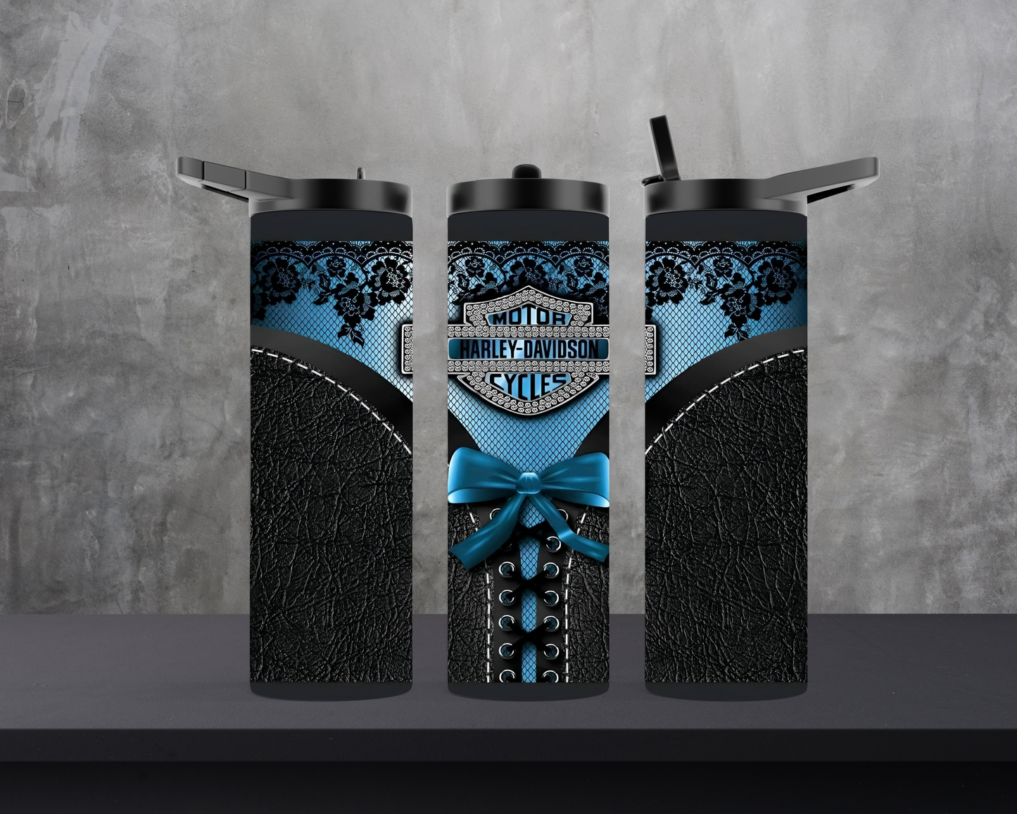 20oz Skinny Tumbler - HD Blue and black lace