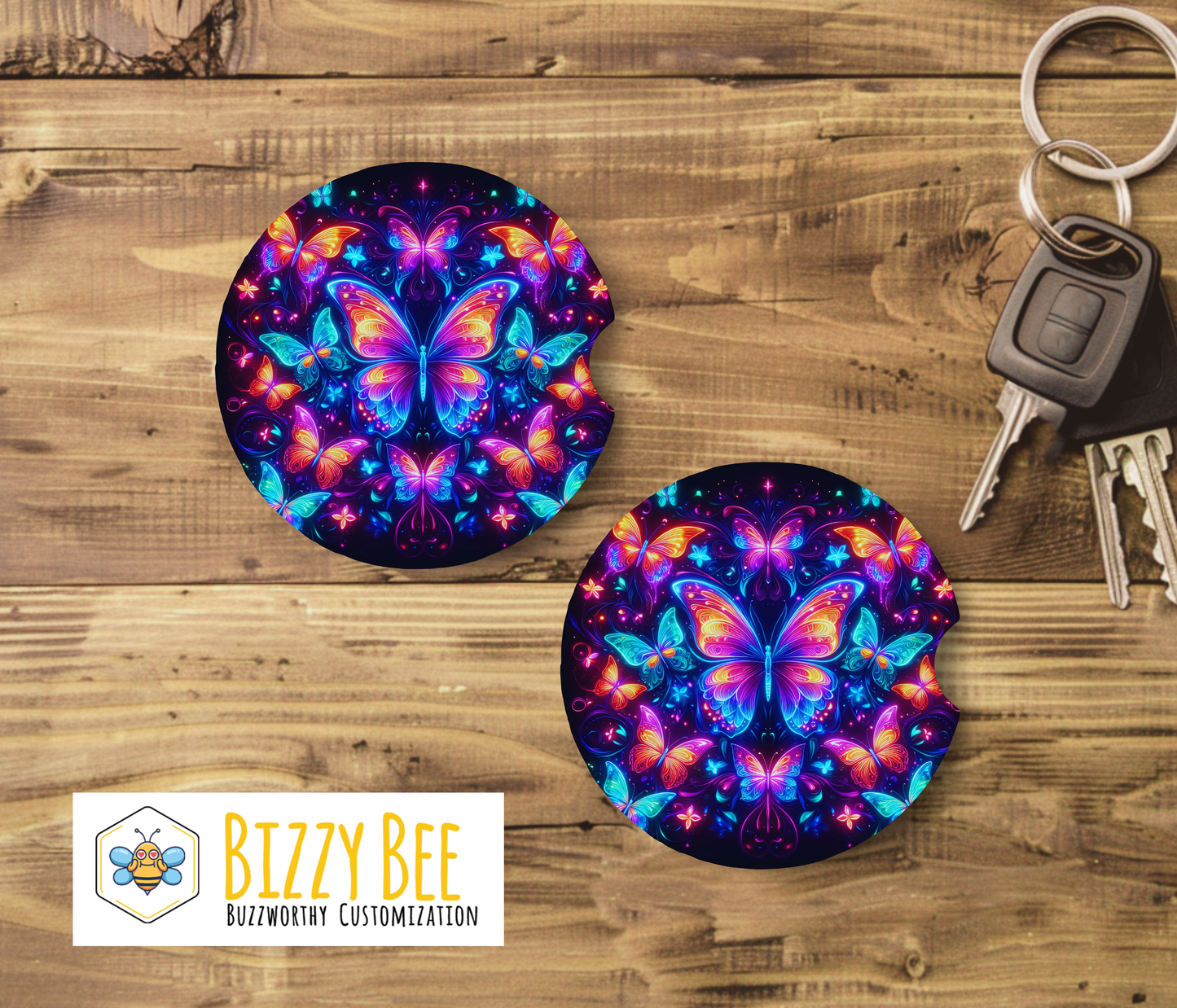 Car Coasters - 2pk - Bright Butterflies