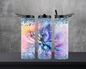 20oz Skinny Tumbler - Butterfly with pastel background and blue glittery style