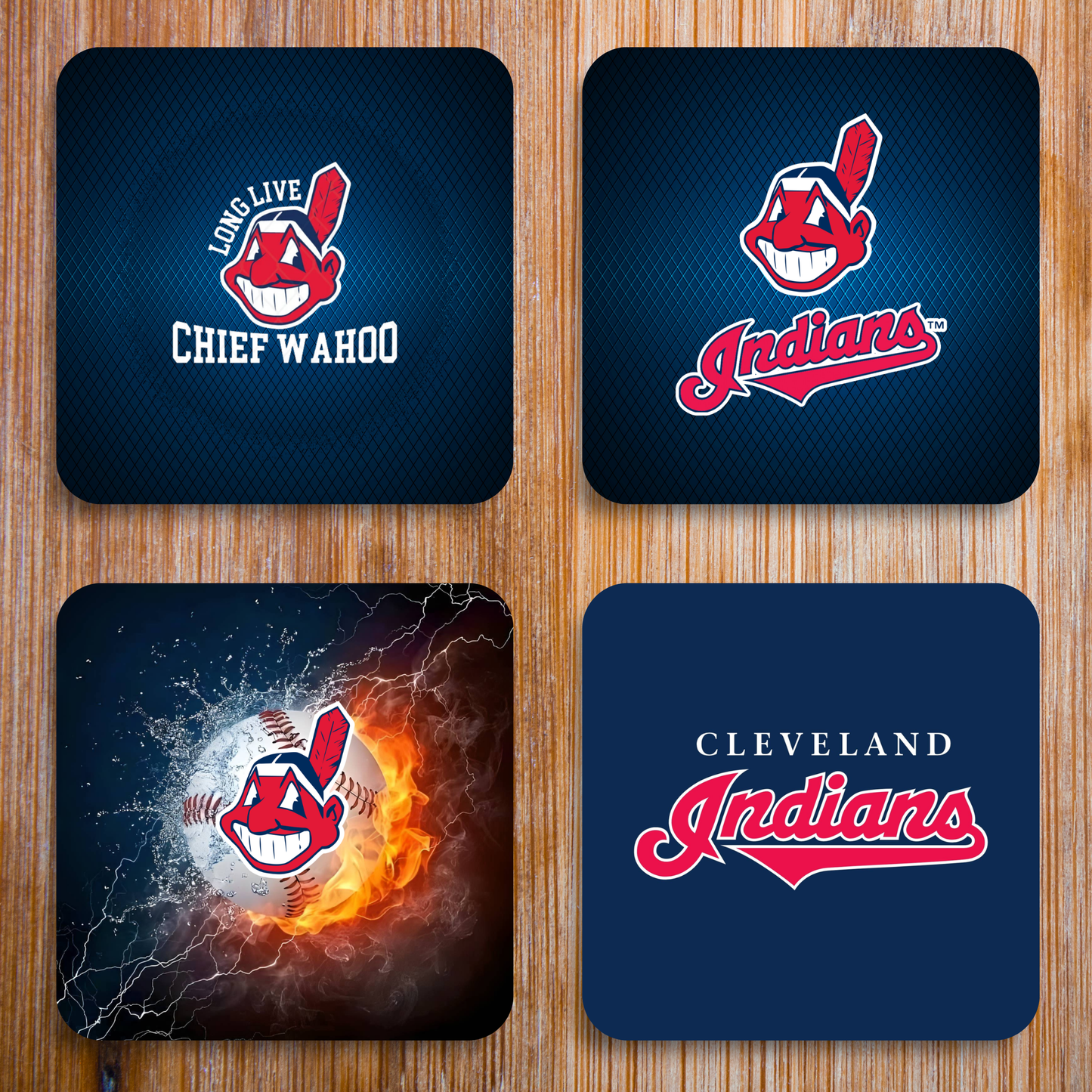 Coasters with Cork Back - Set of 4 - CLE Baseball