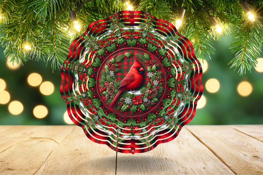 Wind Spinner - Cardinal with Holly and Pine