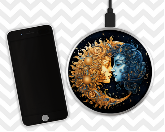 Phone Charger - Yellow Sun blue moon celestial