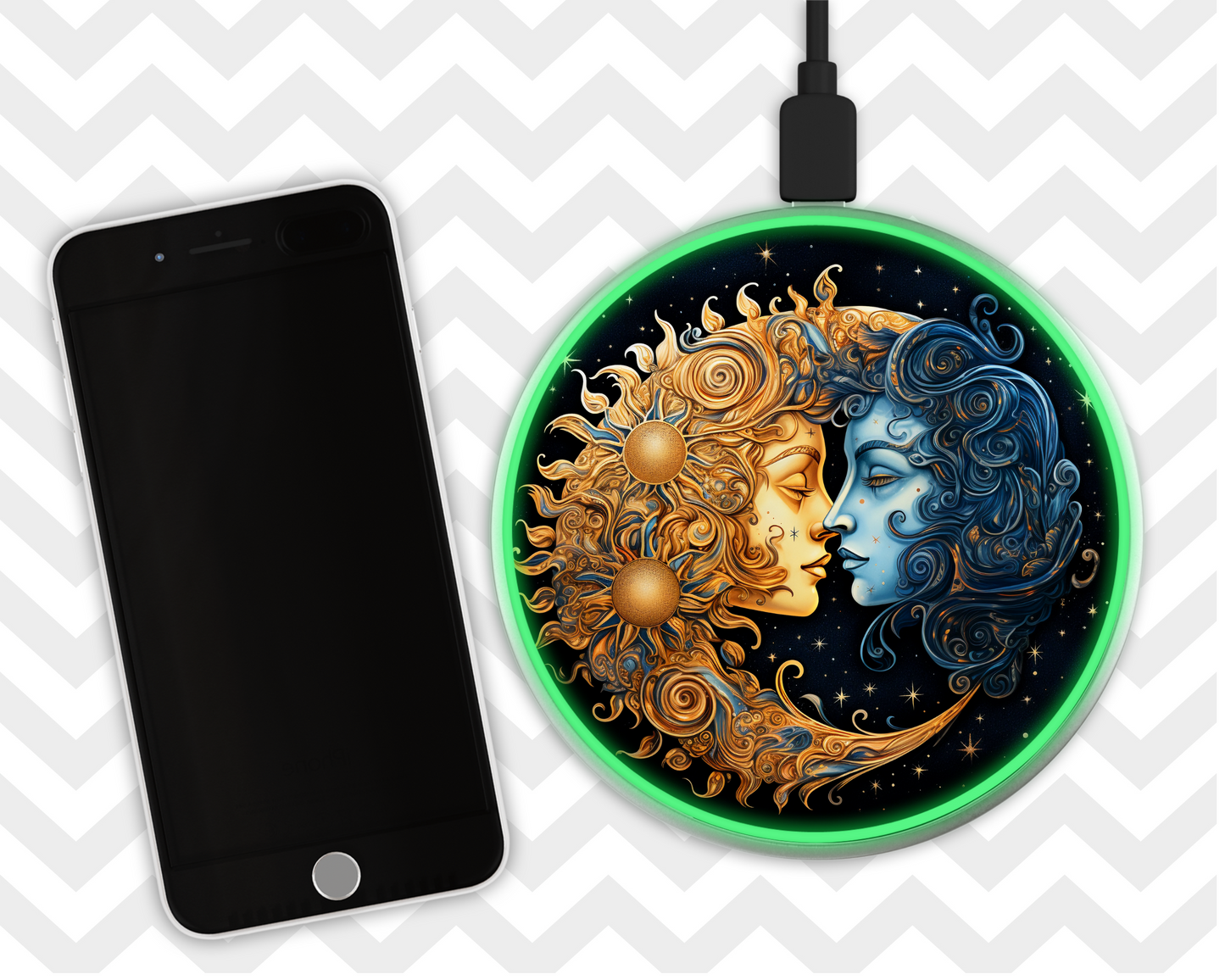 Phone Charger - Yellow Sun blue moon celestial