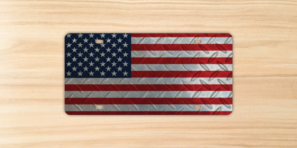 License Plate - American Flag Chrome Diamondplate style