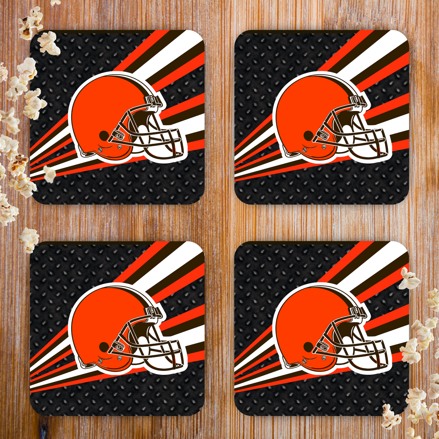 Coasters with Cork Back - Set of 4 - Cleveland Football Diamondplate