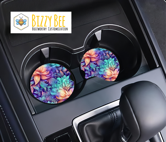 Car Coasters - 2pk - Colorful Flowers