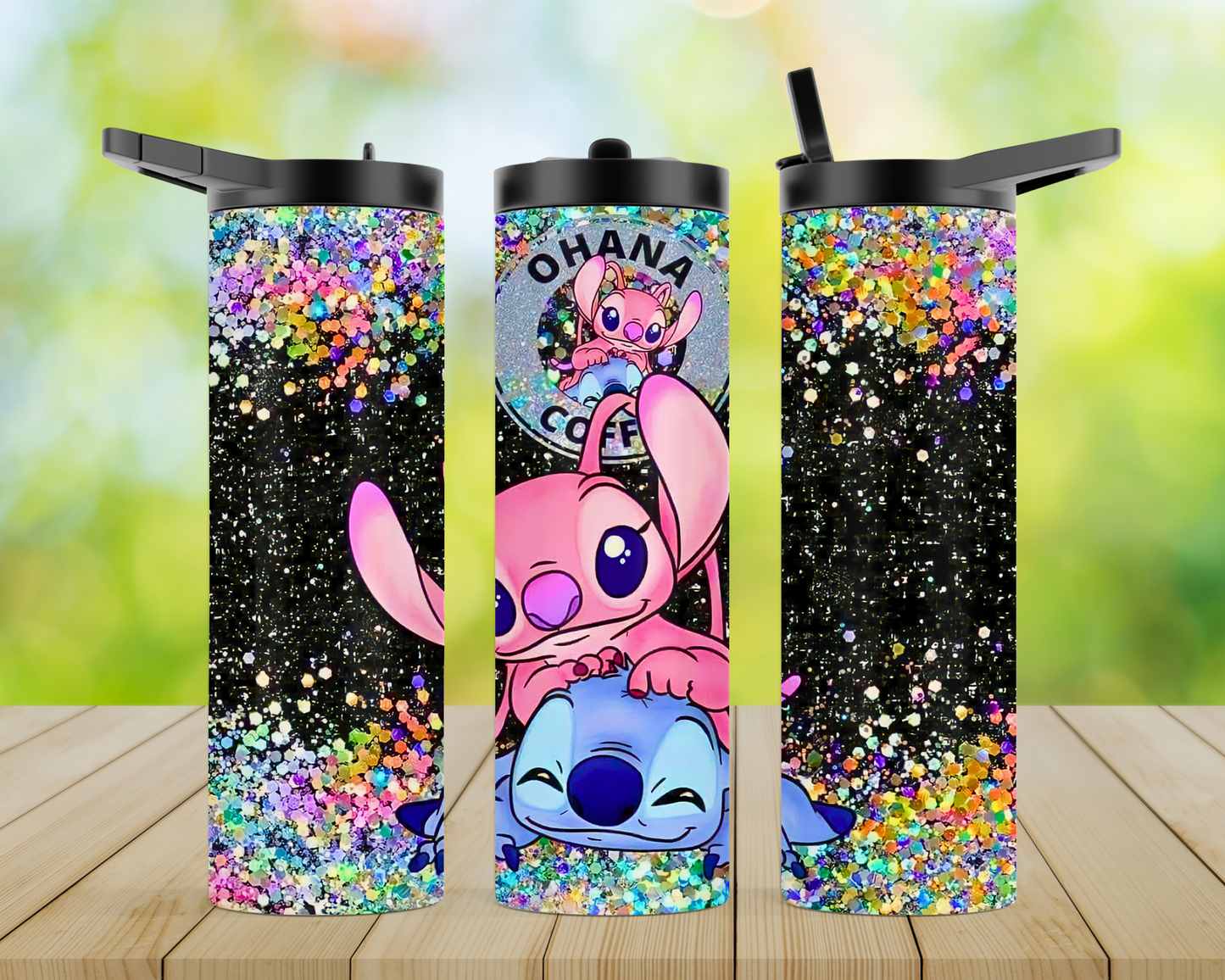 20oz Skinny Tumbler - Glittery and Colorful Stitch - Ohana Coffee