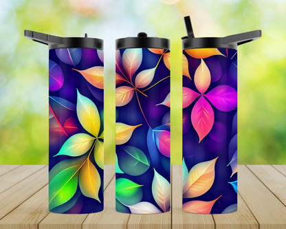 20oz Skinny Tumbler - Colorful Leaves and Blue Background