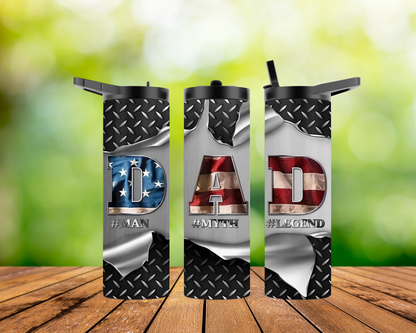 20oz Skinny Tumbler - Dad - Man, Myth, Legend - American Flag style