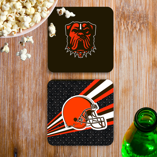 Coasters with Cork Back - Set of 4 - Cleveland Football Dawg and Helmet