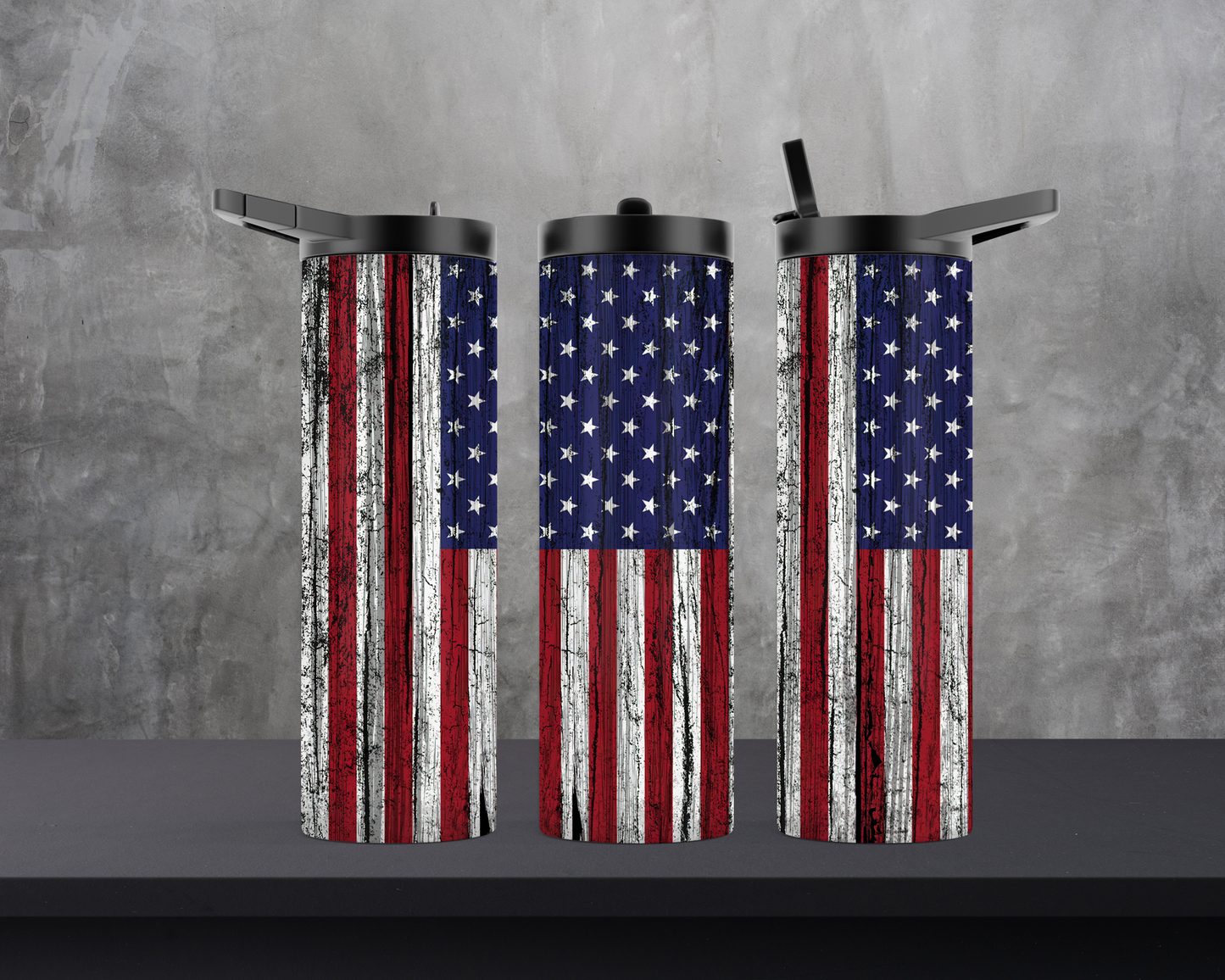 20oz Skinny Tumbler - Distressed Wood American Flag