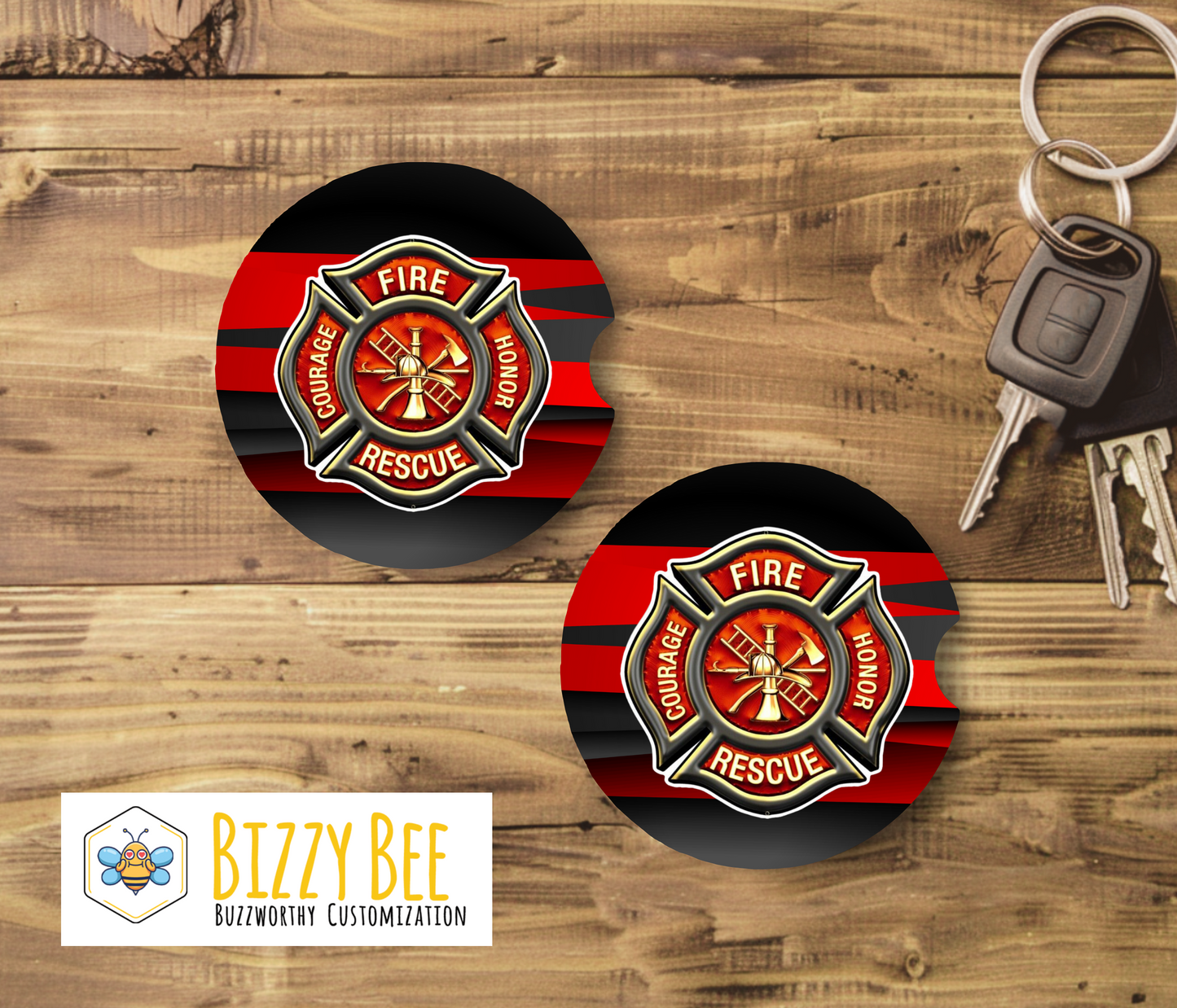 Car Coasters - 2pk - Firefighter Emblem