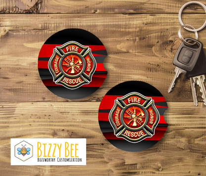 Car Coasters - 2pk - Firefighter Emblem