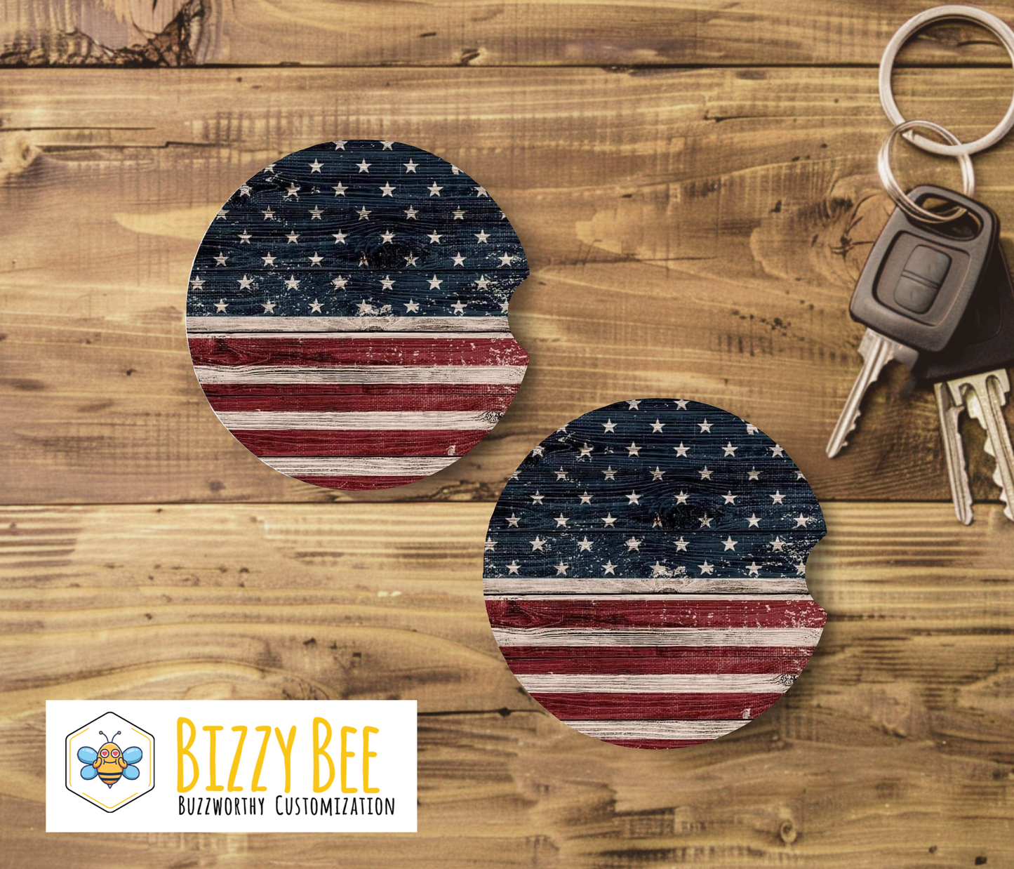 Car Coasters - 2pk - Distressed American Flag