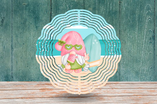 Wind Spinner - Gnome on the Beach with watermelon popsicle