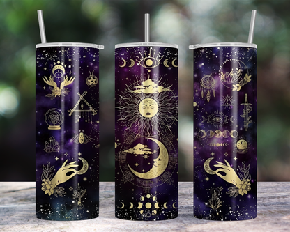 20oz Skinny Tumbler - Gorgeous metallic celestial design!  Perfect for hot OR cold beverages!