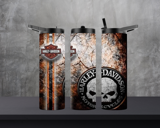 20oz Skinny Tumbler - HD Motorcycle - Skull and Stripes