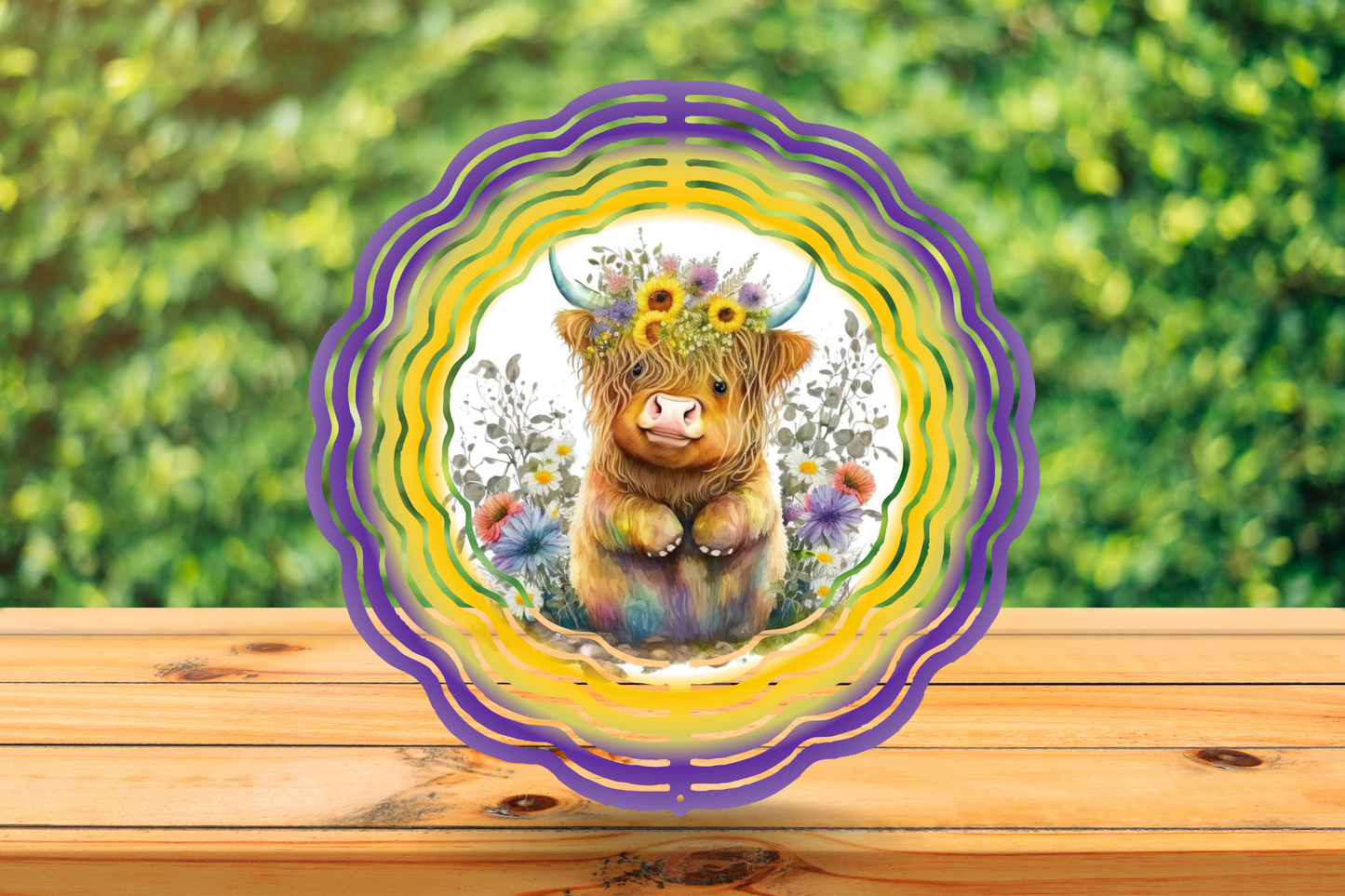 Wind Spinner - Highland Cow with flowers