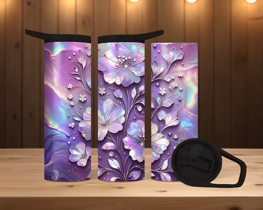 20oz Skinny Duo - Iridescent Purple Flowers
