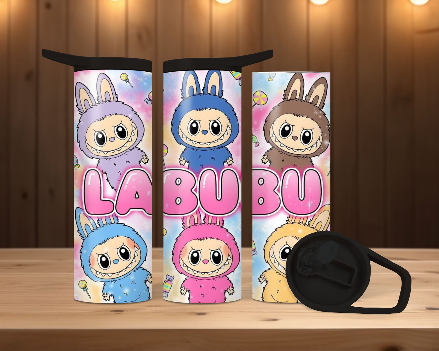 20oz duo Skinny Tumbler - Labubu larger letter pink bubble