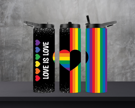 20oz Skinny Tumbler - Love is Love Hearts