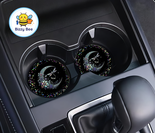 Car Coasters - 2pk - Moon and dragonfly
