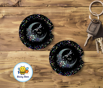 Car Coasters - 2pk - Moon and dragonfly