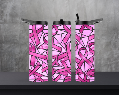 20oz Skinny Tumbler - Pink Ribbons