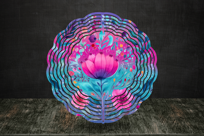 Wind Spinner - Pink Folk Flowers