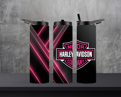 20oz Skinny Tumbler - HD Motorcycle - Pink Neon Lights