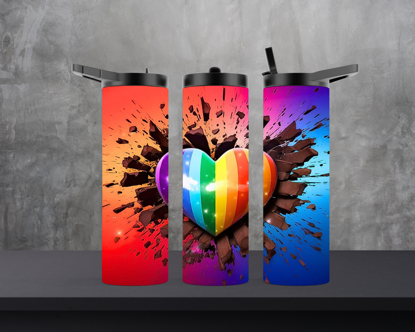 20oz Skinny Tumbler - Rainbow Pride Heart