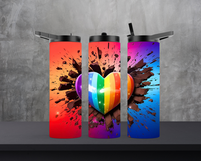 20oz Skinny Tumbler - Rainbow Pride Heart