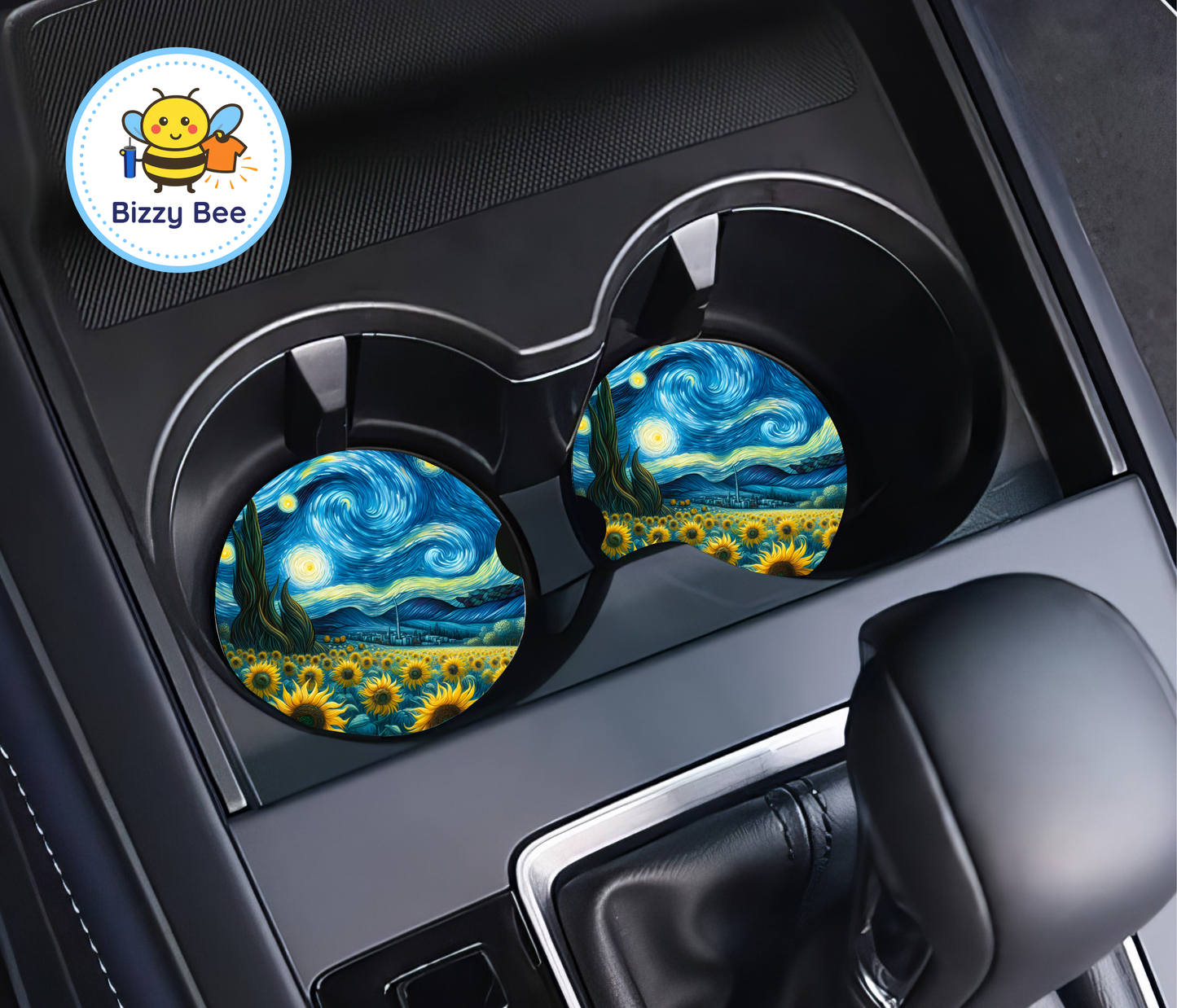 Car Coasters - 2pk - Starry Sunflowers