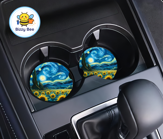 Car Coasters - 2pk - Starry Sunflowers