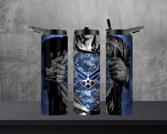 20oz Skinny Tumbler - Air Force Superhero style