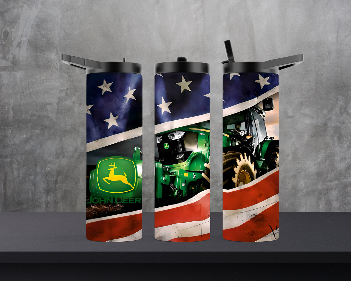 20oz Skinny Tumbler - Tractor and American Flag