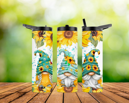 20oz Skinny Tumbler - Turquoise Sunflower Gnomes