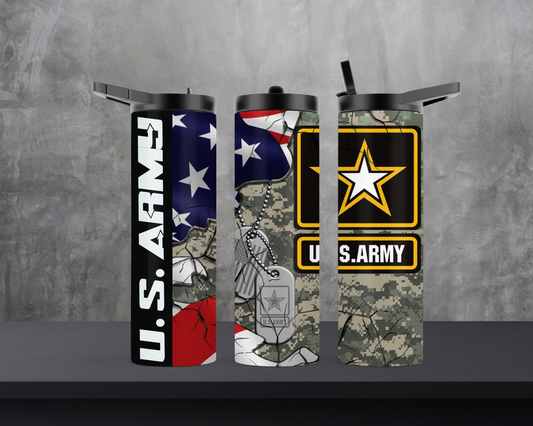 20oz Skinny Tumbler - US Army Flags and Tags