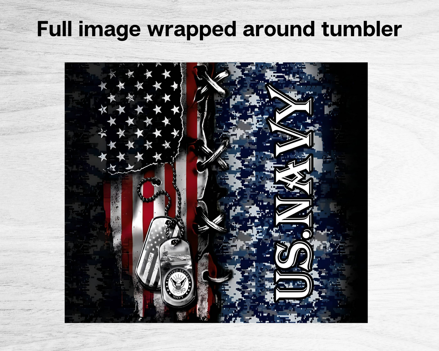 20oz Skinny Duo - US Navy Flag, tags and Blue camo