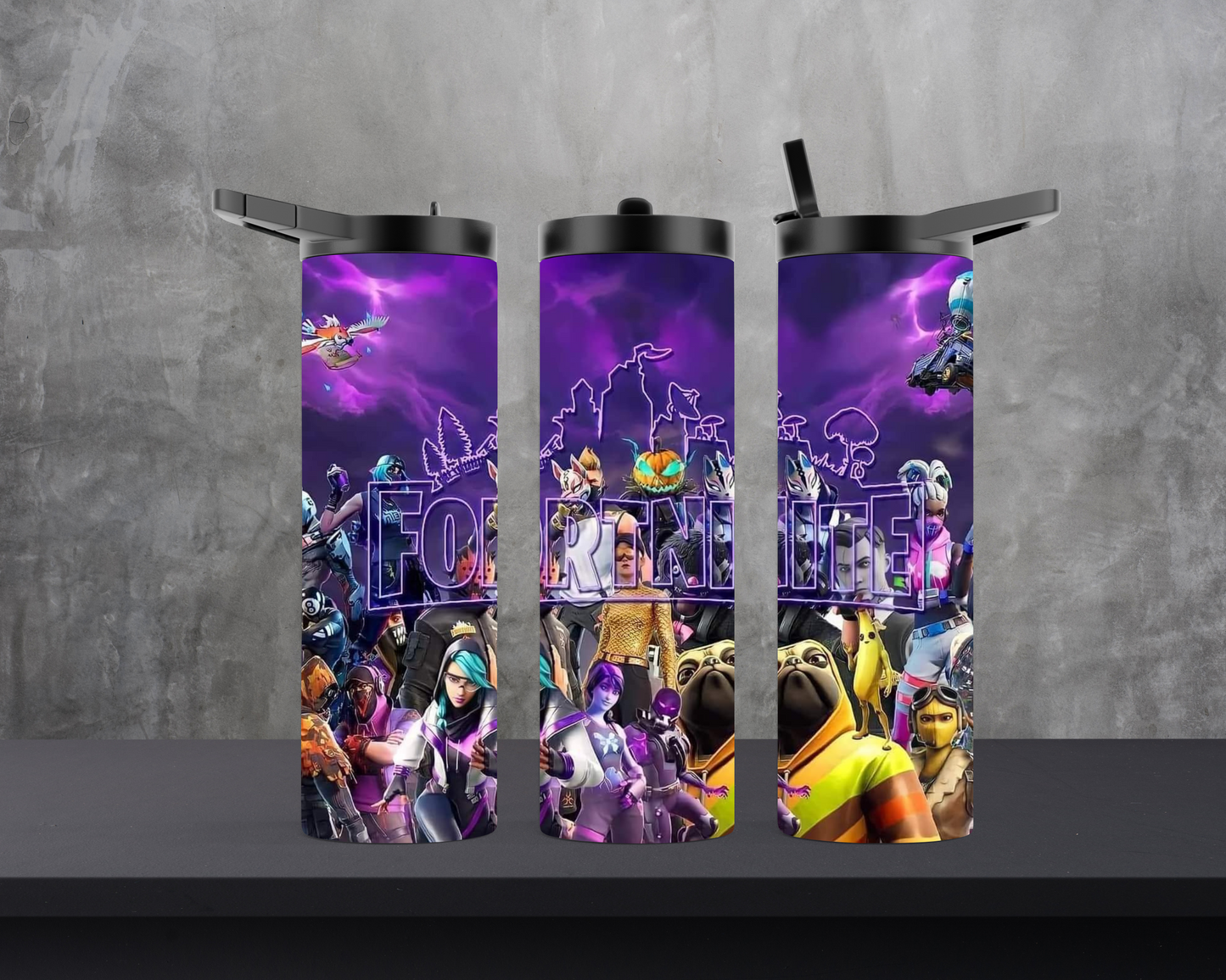 20oz Skinny Tumbler - Video Game with purple background