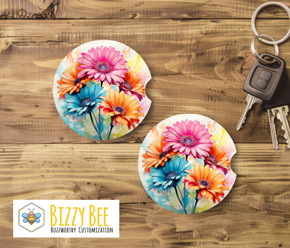 Car Coasters - 2pk - Gerbera Daisies