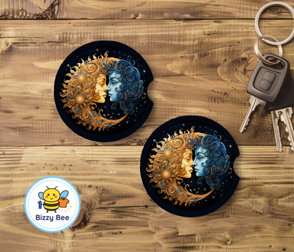 Car Coasters - 2pk - celestial sun and moon