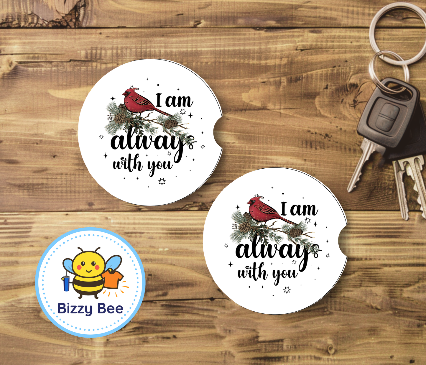 Car Coasters - 2pk - Cardinal - Always w/You
