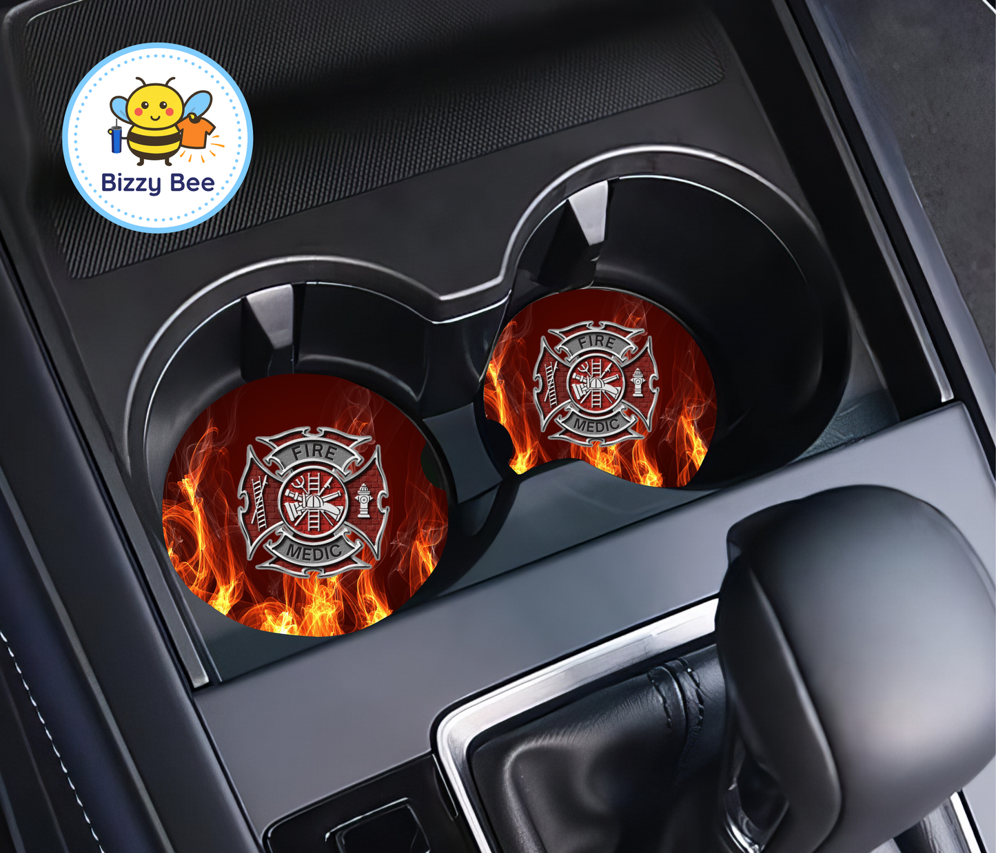 Car Coasters - 2pk - Firefighter Emblem #2 (with fire)