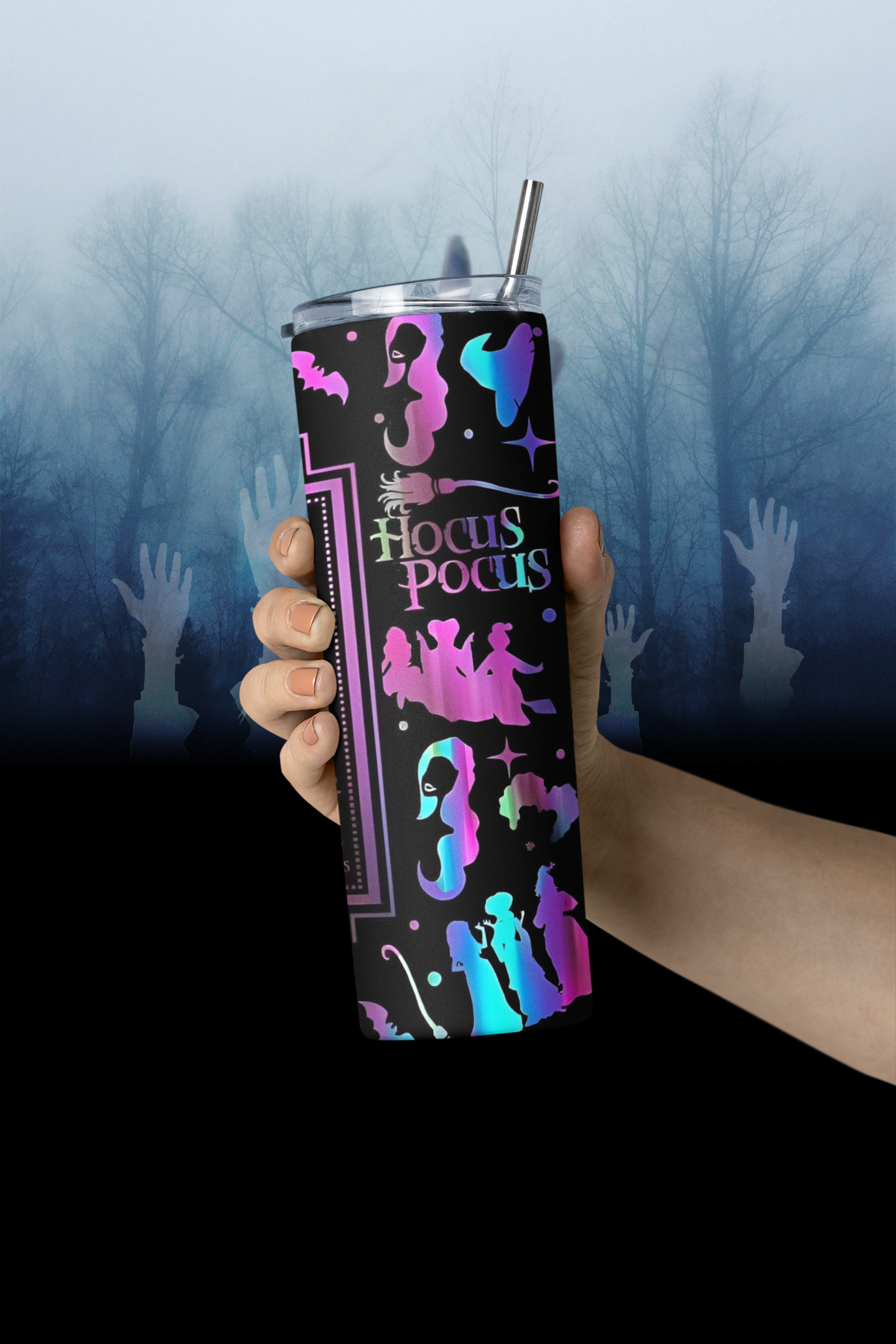 20oz Skinny Tumbler - Halloween and a little bit of Hocus Pocus!  Cute-eye catching design!  Perfect for hot OR cold beverages!