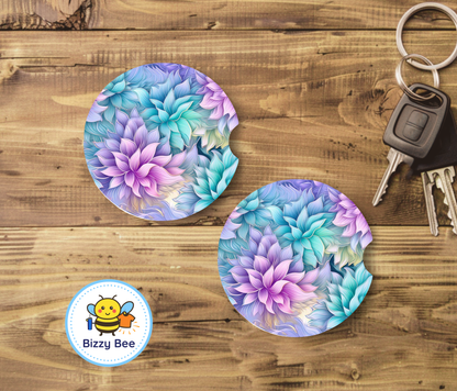 Car Coasters - 2pk - Pastel Flowers